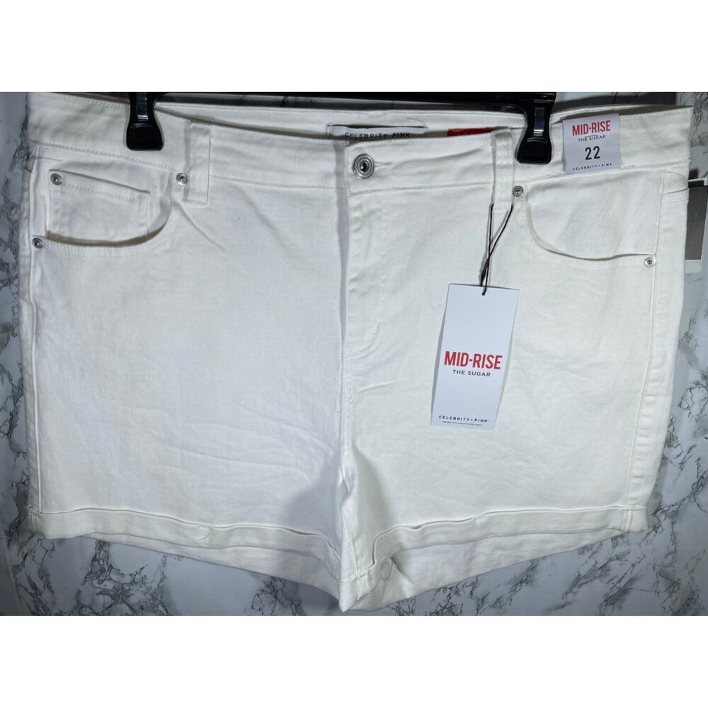 Celebrity Pink Womens Size 22Mid-Rise The Sugar White Denim Shorts  Cotton/Spand